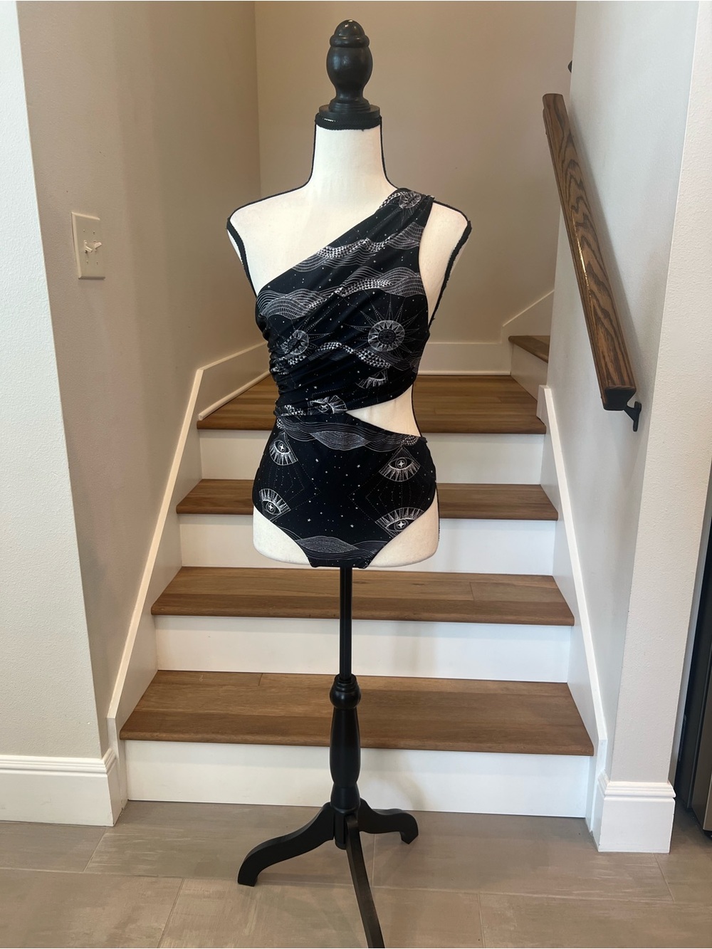Asymmetric Black Celestial One-Piece Swimsuit